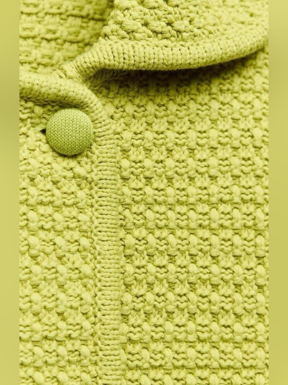 Zara Chunky Knit Cardigan With Peter Pan Collar in Lime Green - Picture 8 of 10